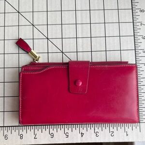 Demon & Hunter Red Leather Continental Wallet | Zip Coin Pocket, Wristlet Clutch
